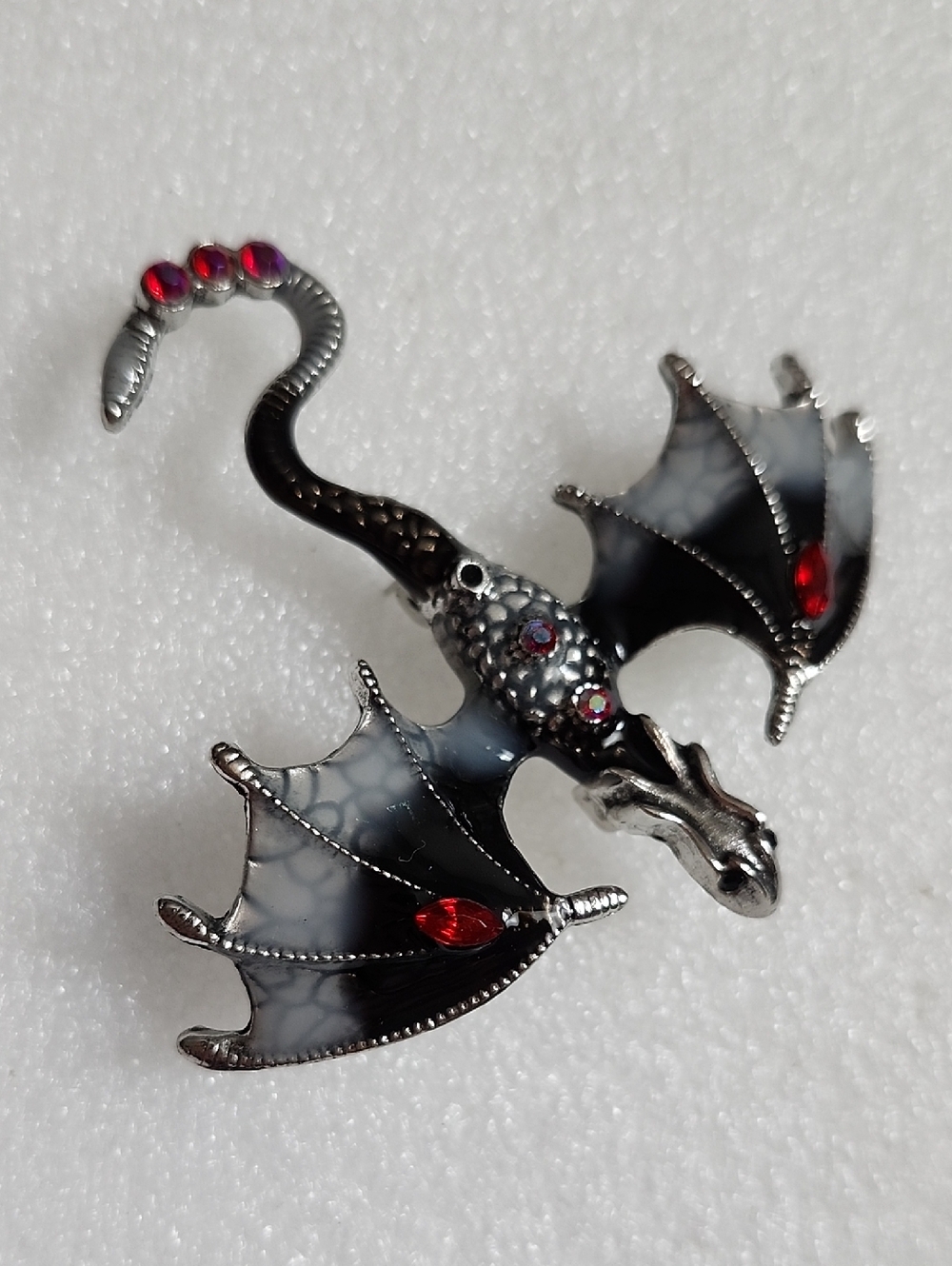 Dragon Brooch Pin with Black and Red Enamel